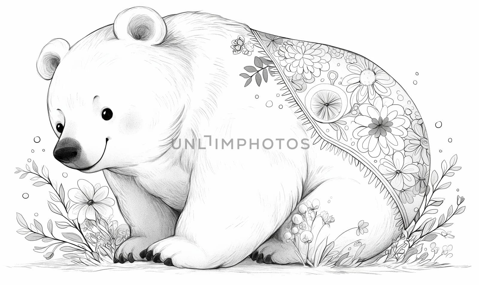 Black and white illustration for coloring animals, bear. Selective soft focus.