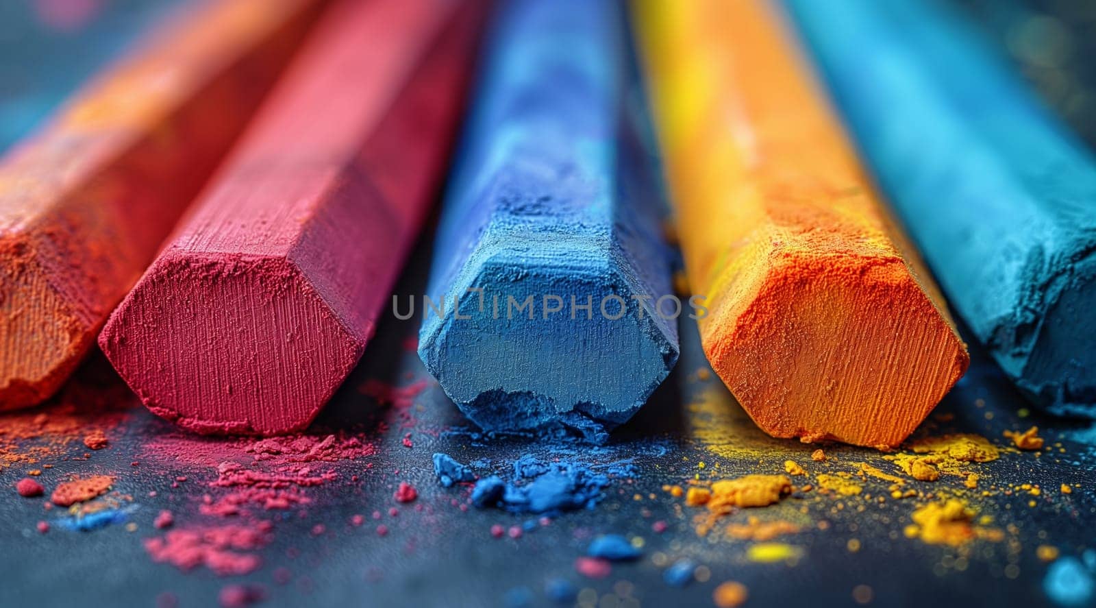 Rainbow crayons close up. Selective focus.