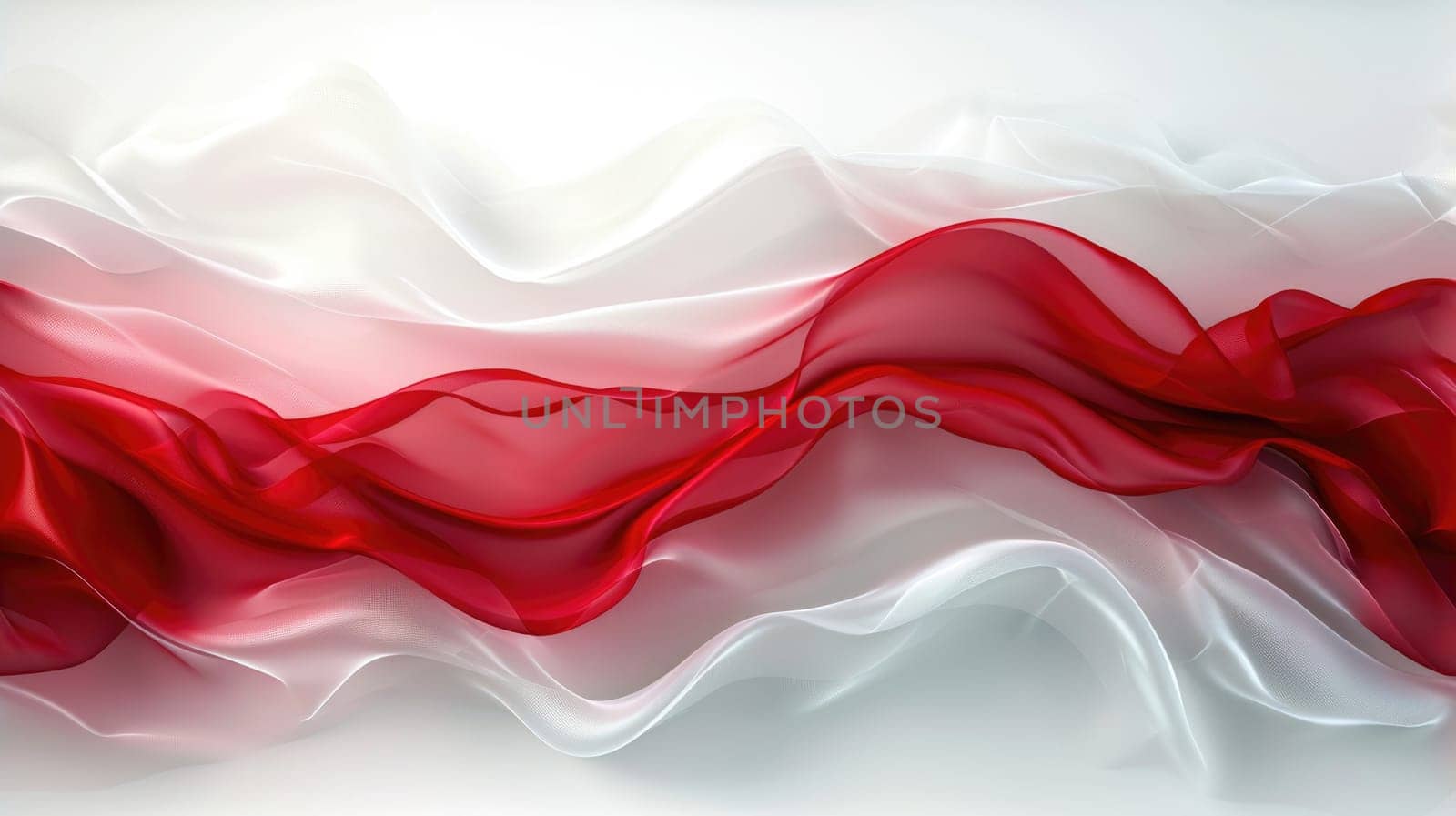The red white fabric abstract picture in form of a bright reflecting wave that seems like soft yet looks solid at the same time and also bright shine with the source of the light near itself. AIGX01.