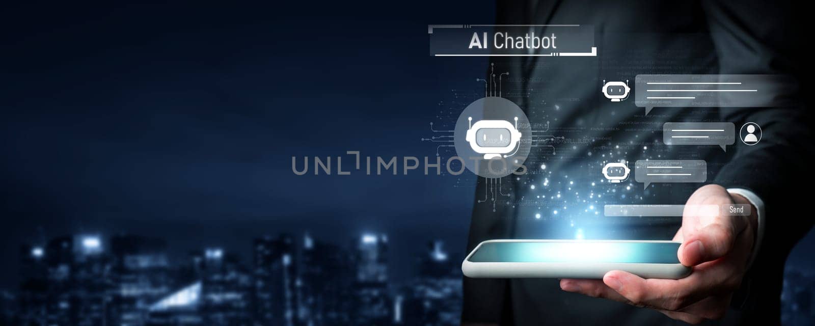 Human interact with AI artificial intelligence virtual assistant chatbot in concept of AI artificial intelligence prompt engineering, LLM AI deep learning to use generative AI for work support. FaaS