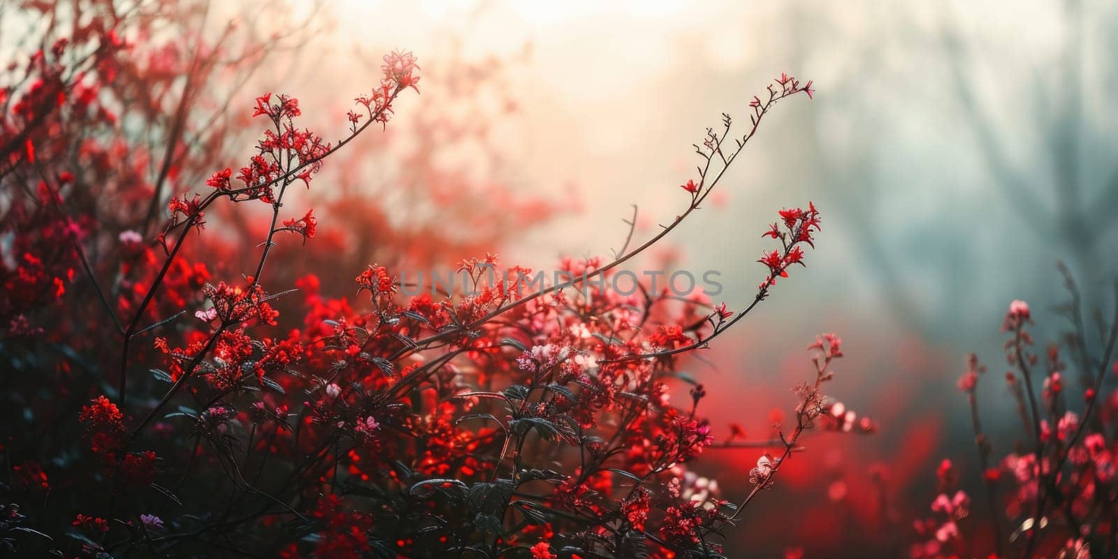 The close up abstract picture of the red colour flower and plant that has been growing and blooming from the beautifully view in the nature that cannot be found in the any normal situation. AIGX01.