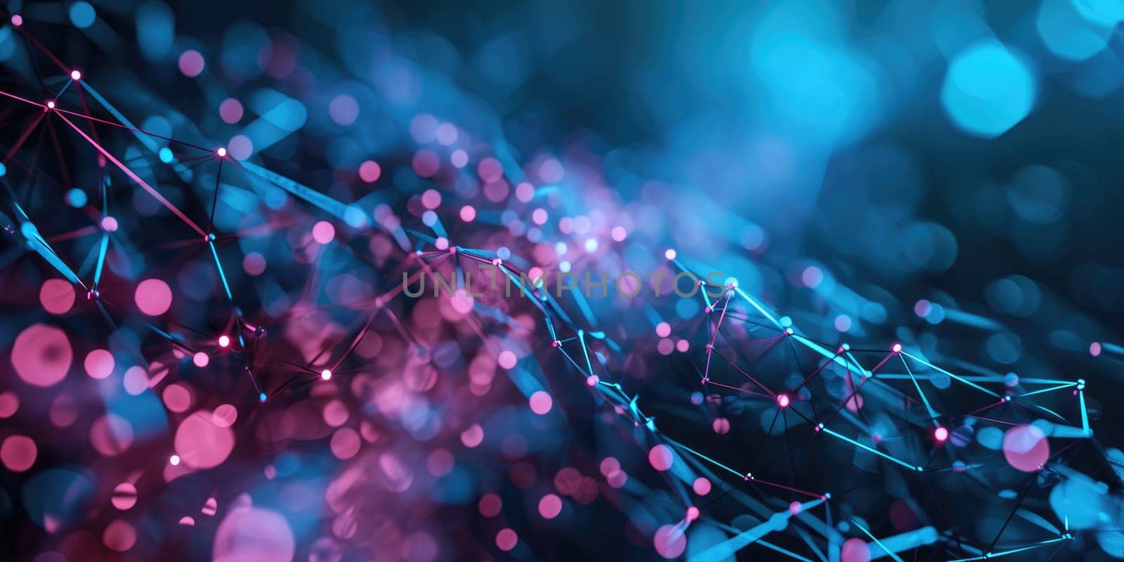 The neon bright sphere shape object that has been connected with the link of the bright line that portray the connection between each sphere to something similar like a network or connection. AIGX03.