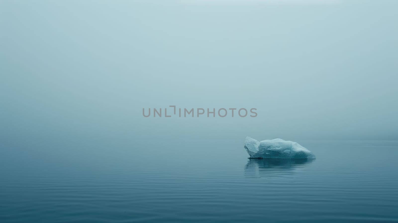 The ocean surrounding the iceberg is a deep blue color. The contrast between the bright white iceberg and the dark blue water makes the iceberg stand out. The iceberg is irregularly shaped. AIG42.