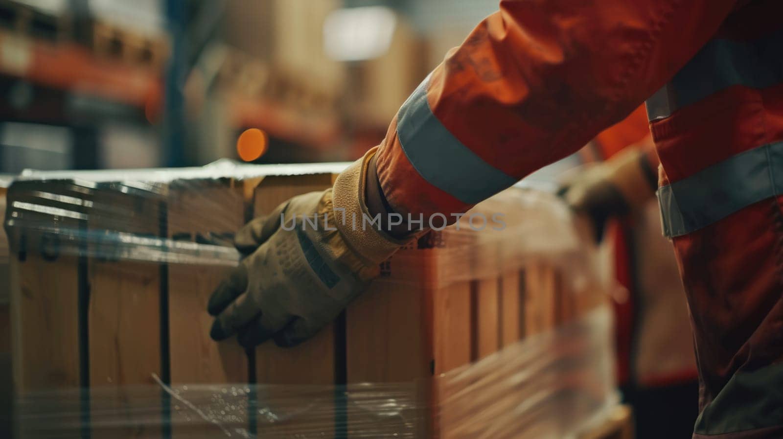 Close up of professional attractive warehouse worker hands checking product and leading goods. Skilled civil engineer moving the box in the factory or production lines. Focus on hands concept. AIG42.