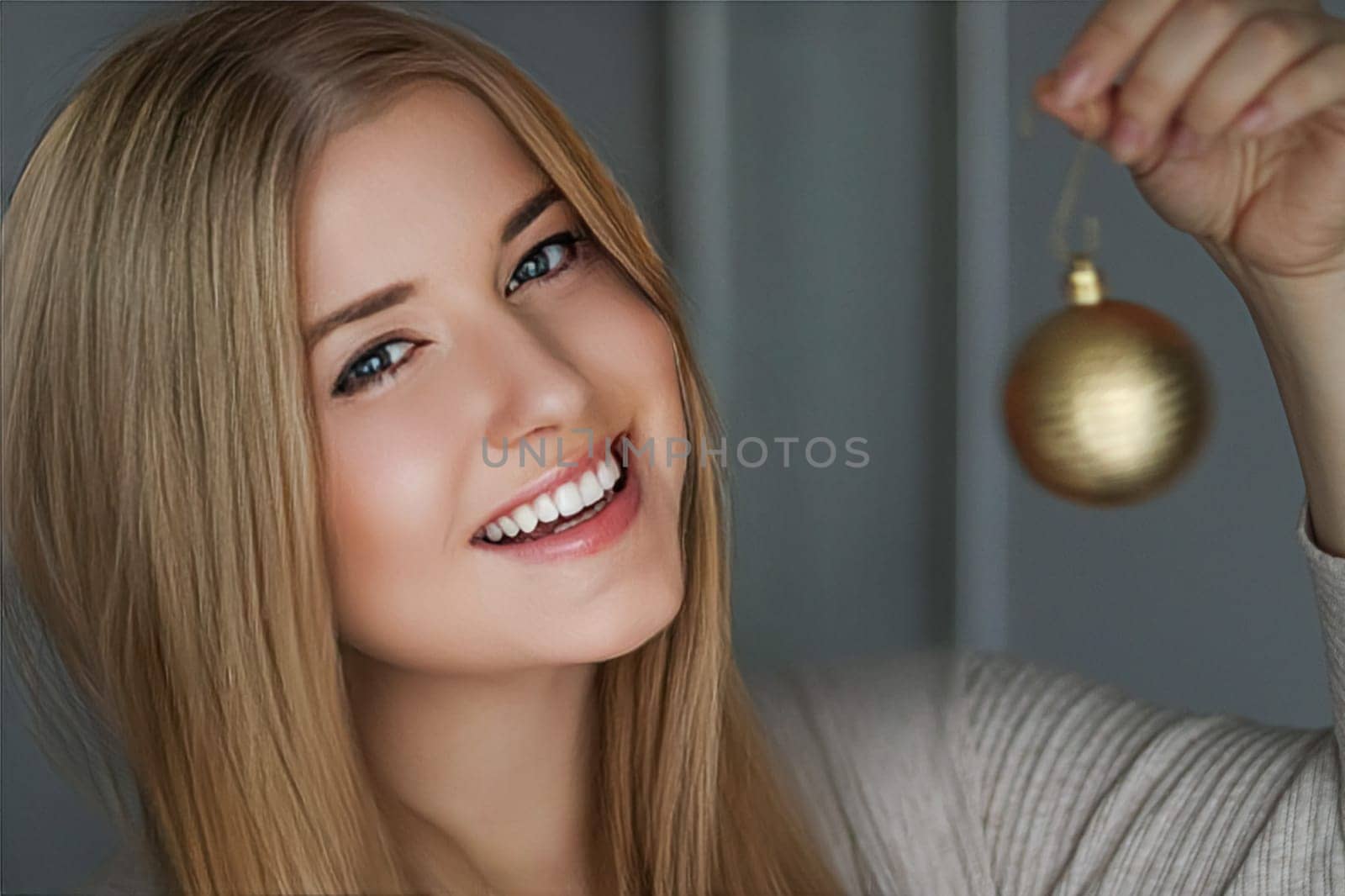 Beauty, Christmas and winter holidays, happy smiling woman and holiday Christmas tree decorations as lifestyle, celebration and home decor inspiration