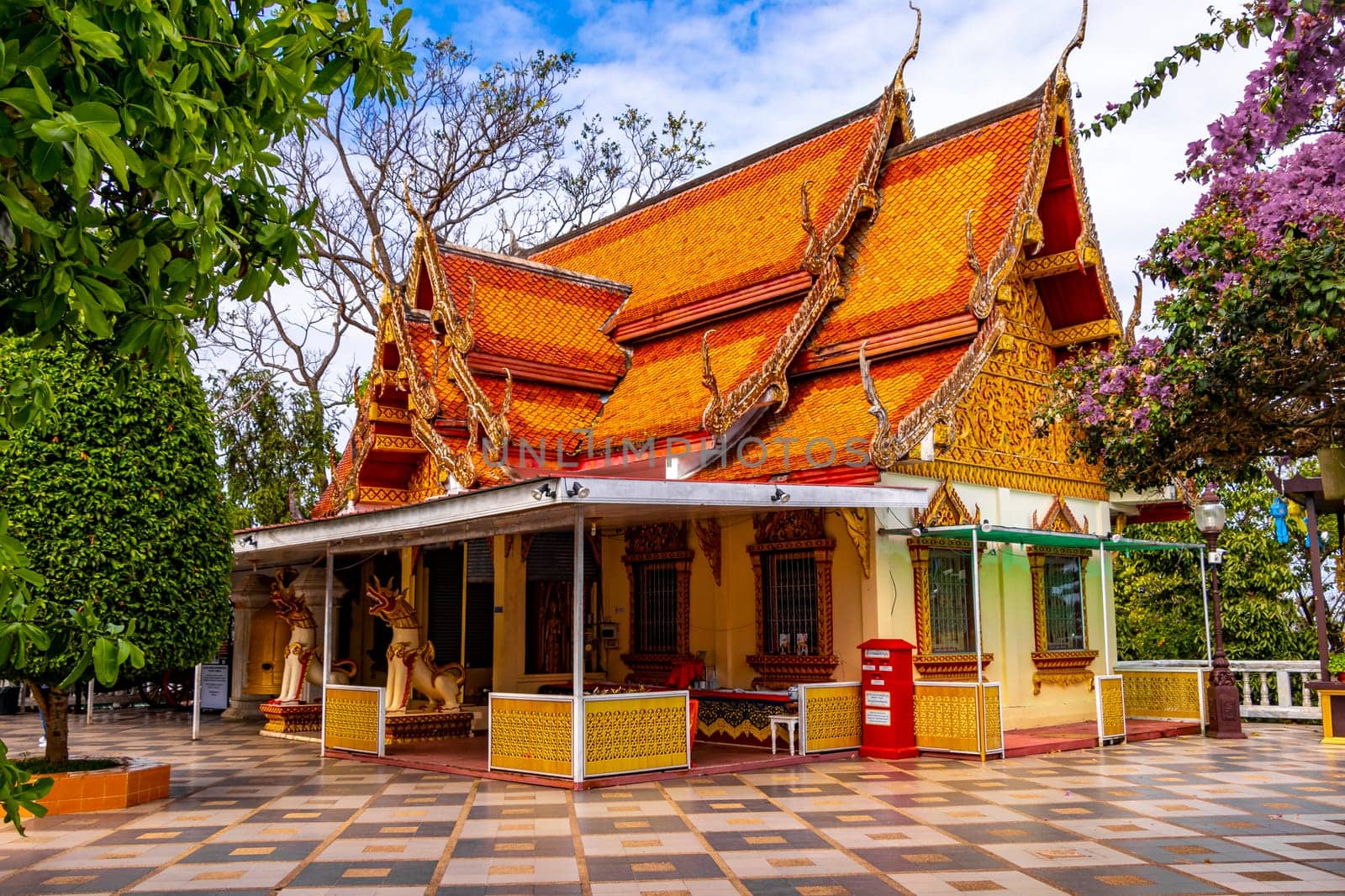 Golden Wat Phra That Doi Suthep temple building Chiang Mai Thailand. by Arkadij