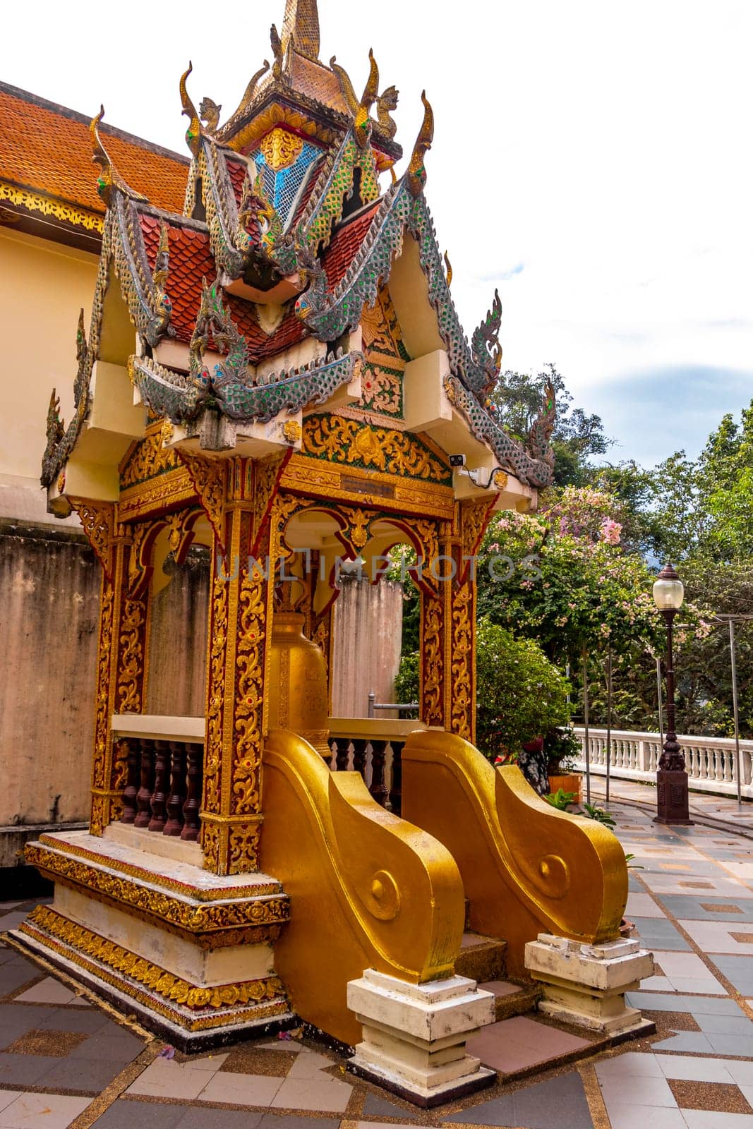 Golden Wat Phra That Doi Suthep temple building Chiang Mai Thailand. by Arkadij