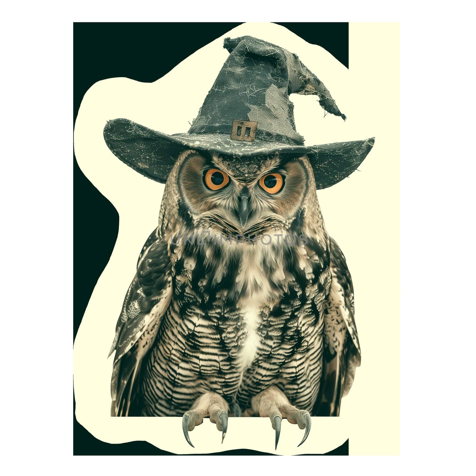Cut out faded photo of halloween owl with hat by Dustick