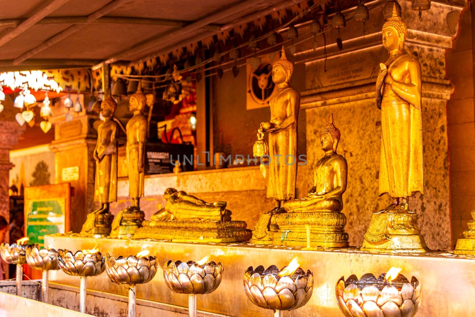 Golden Wat Phra That Doi Suthep temple buddha Chiang Mai Thailand. by Arkadij