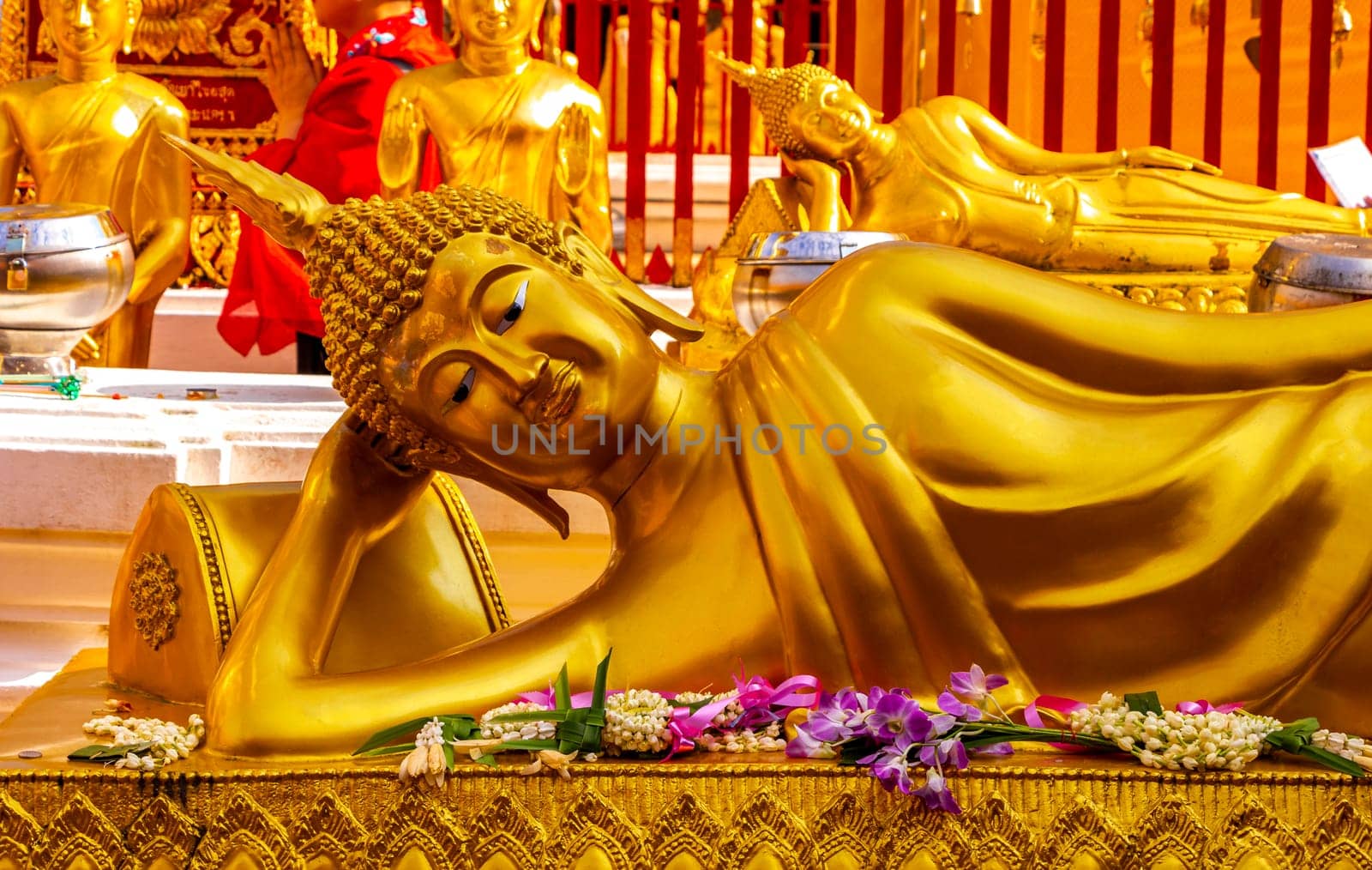 Golden Wat Phra That Doi Suthep temple buddha Chiang Mai Thailand. by Arkadij