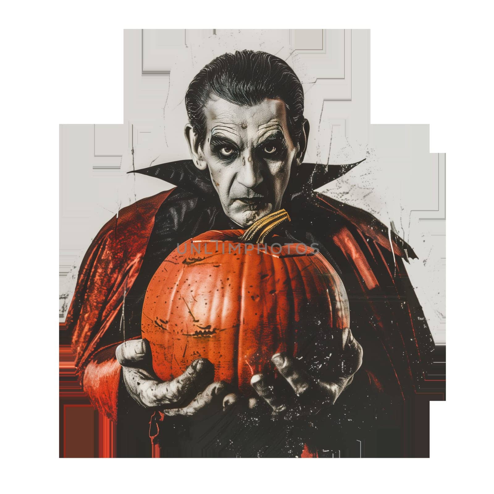 Cut out photo of halloween vampire with pumpkin by Dustick