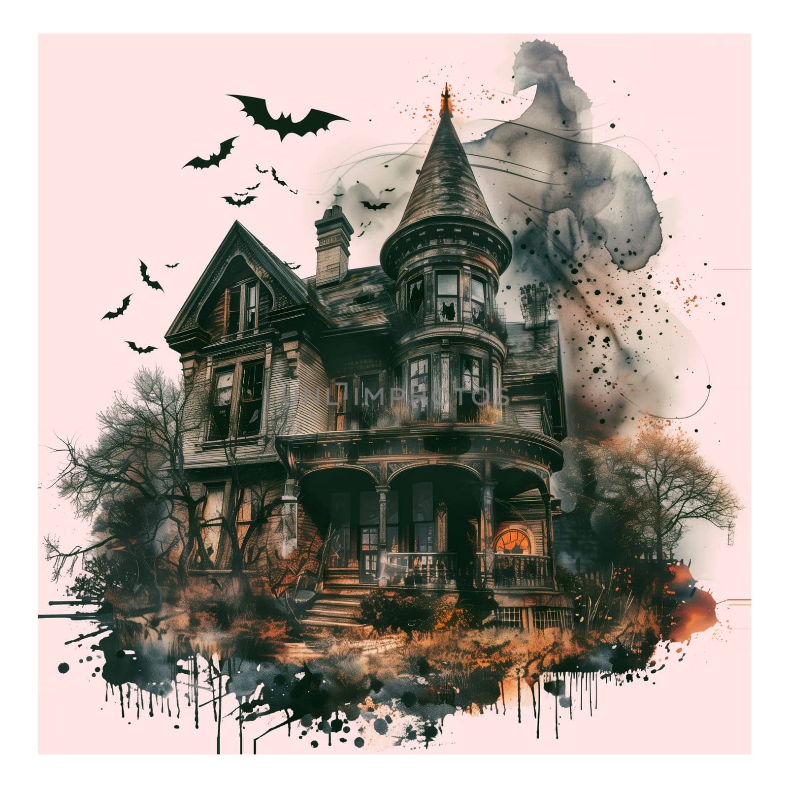 Cut out retro photo of halloween house ai generated image