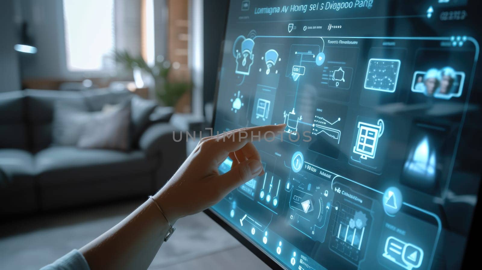 Hands hold a device with a smart home control interface, symbolizing the seamless connection between technology and home automation. AIG41