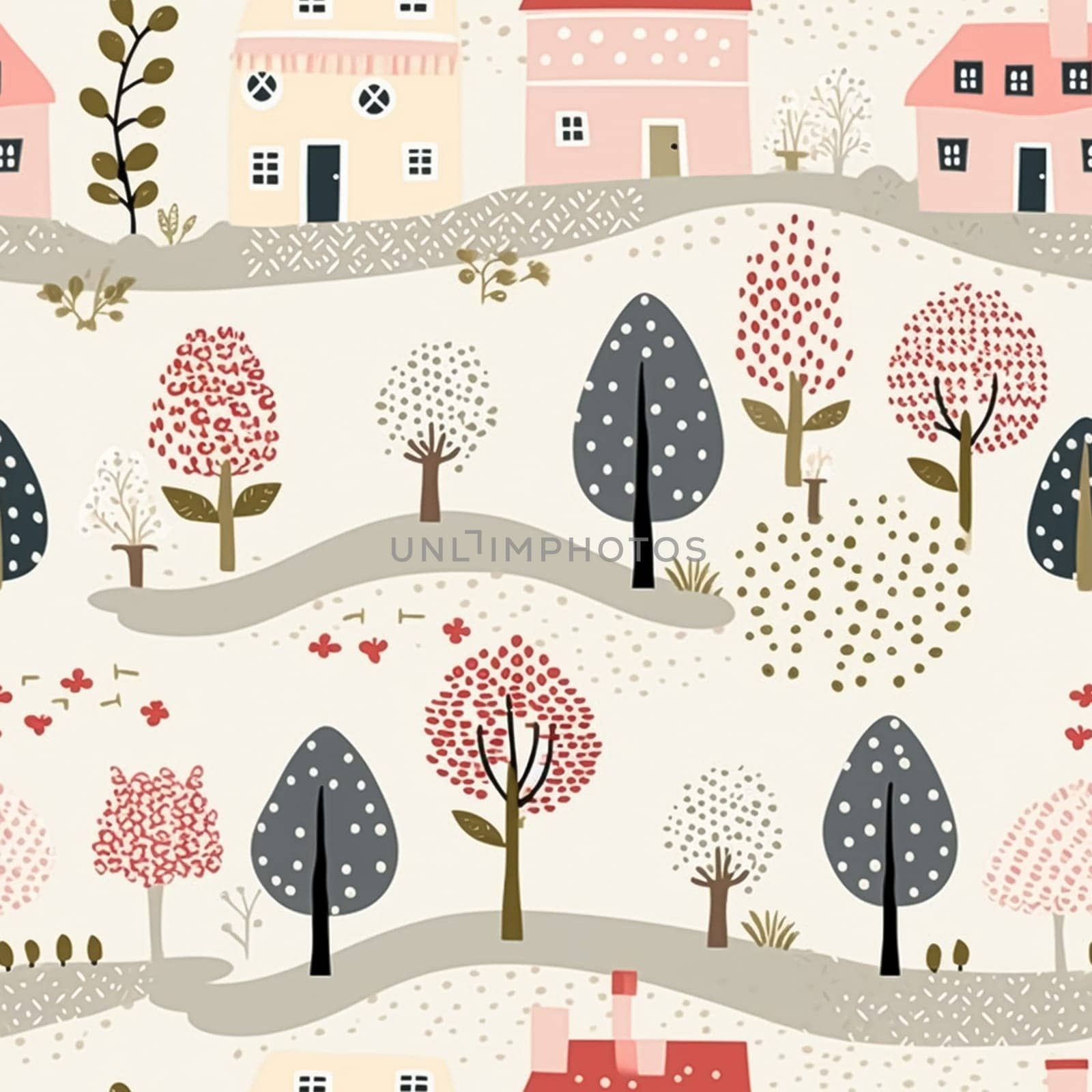 Seamless pattern, tileable autumnal pink country cottage print for wallpaper, wrapping paper, scrapbook, fabric and product design by Anneleven
