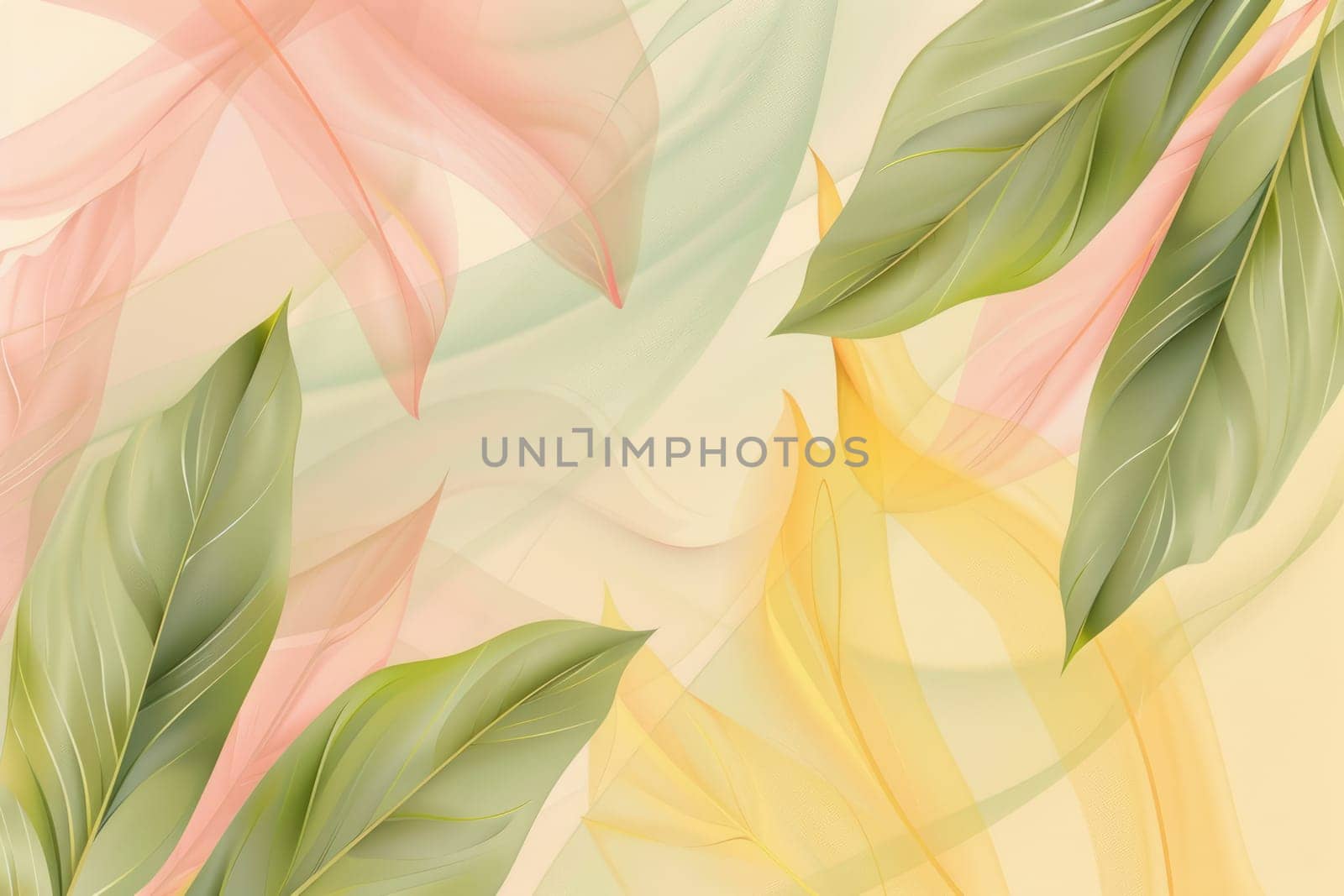 A watercolor painting of pink and yellow flowers with green leaves on a beige background. AIG51A.