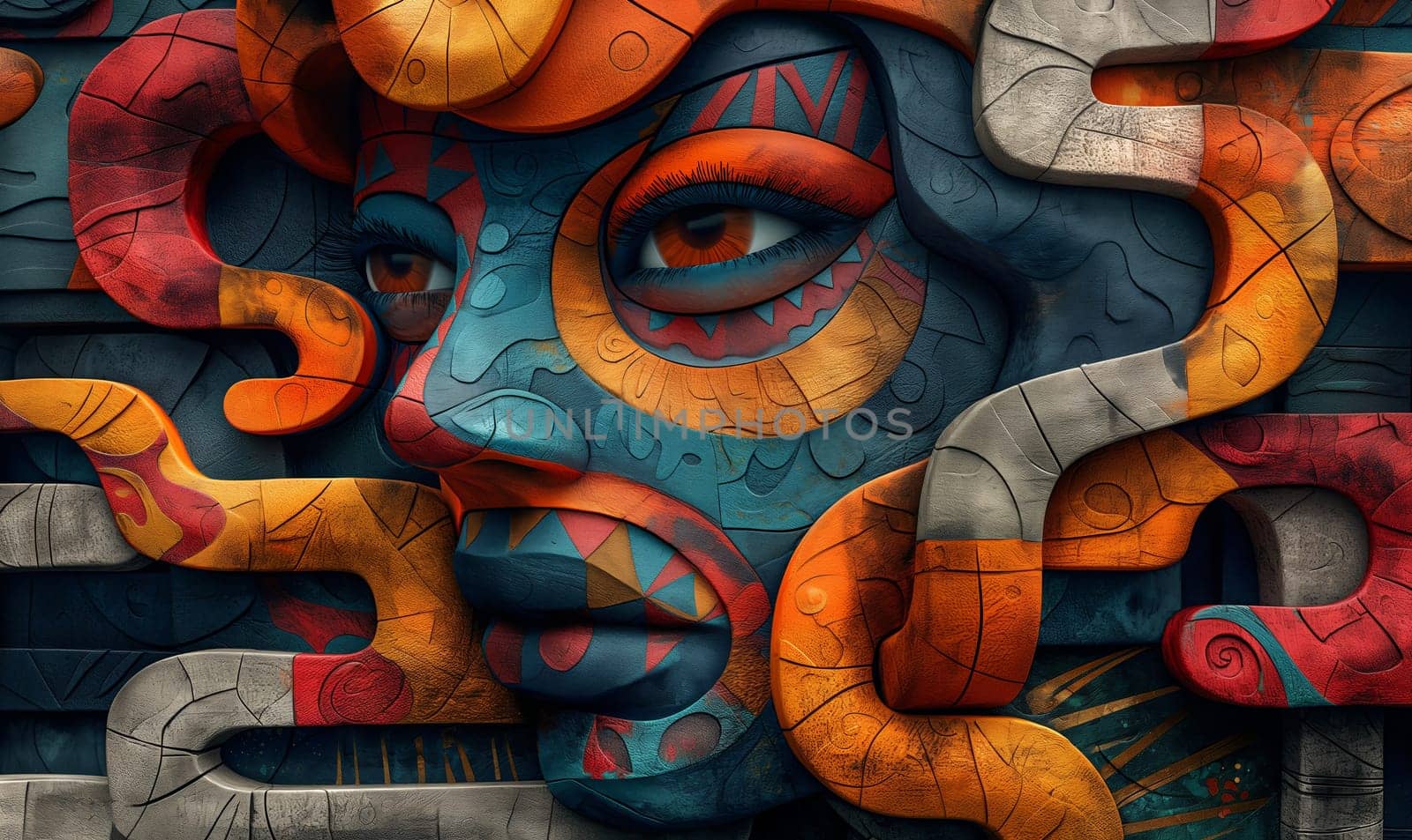 A face with a variety of vibrant colors in a close-up shot.