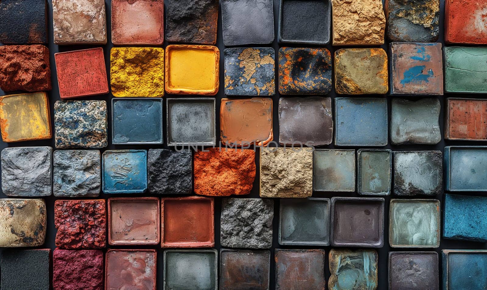 Collection of stones arranged in rows. Selective soft focus.