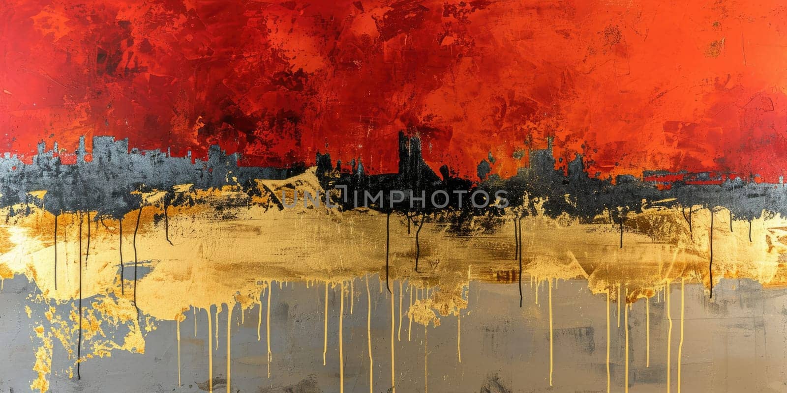 The abstract picture of the gold, red and grey colour that has been painted or splashed on the white blank background wallpaper to form the random shape that cannot be describe yet beautiful. AIGX01.