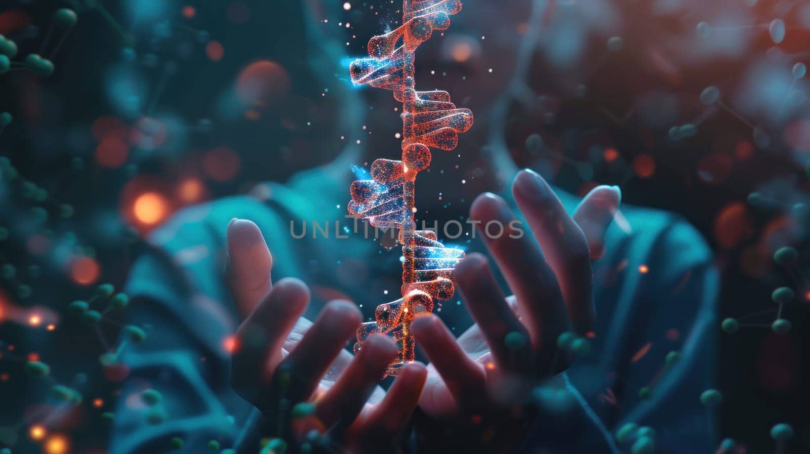 A person is holding a DNA strand in their hands by golfmerrymaker