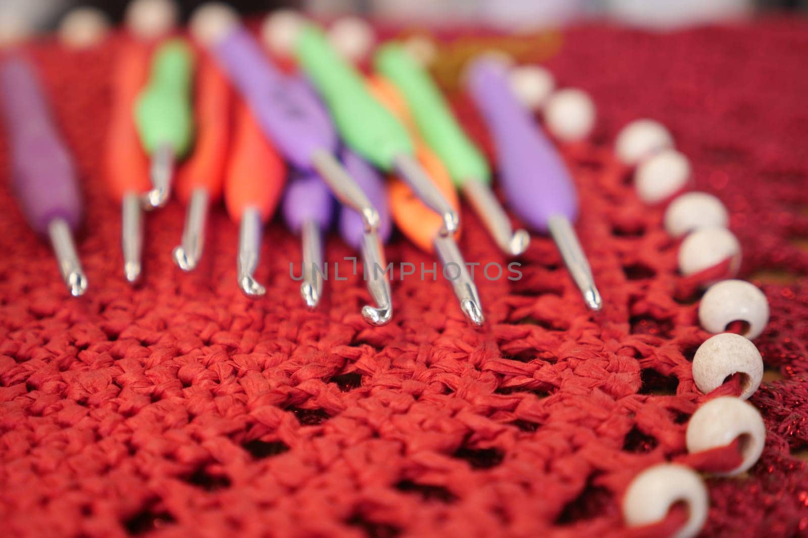 Close-up shot of colorful yarn .