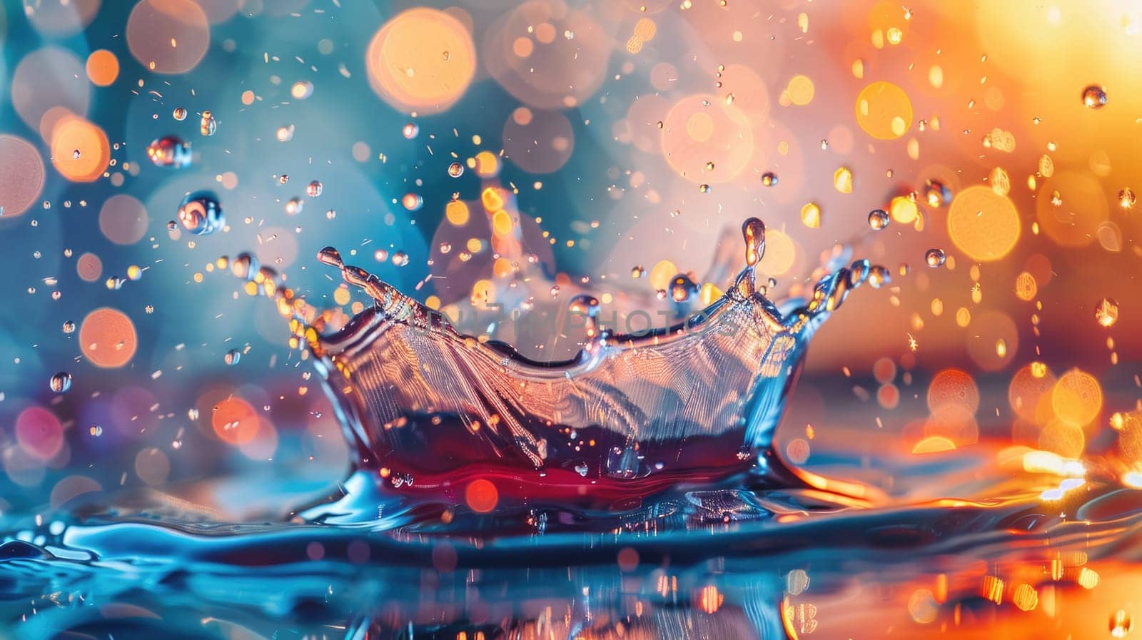 A close up of rain drops falling into a puddle, capturing the beauty of water and reflecting the natural landscape like grass and terrestrial plants AIG50