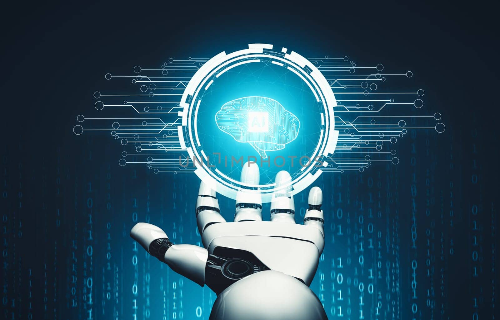MLP 3D rendering futuristic droid robot technology development, artificial intelligence AI, and machine learning concept. Global robotic bionic science research for future of human life.