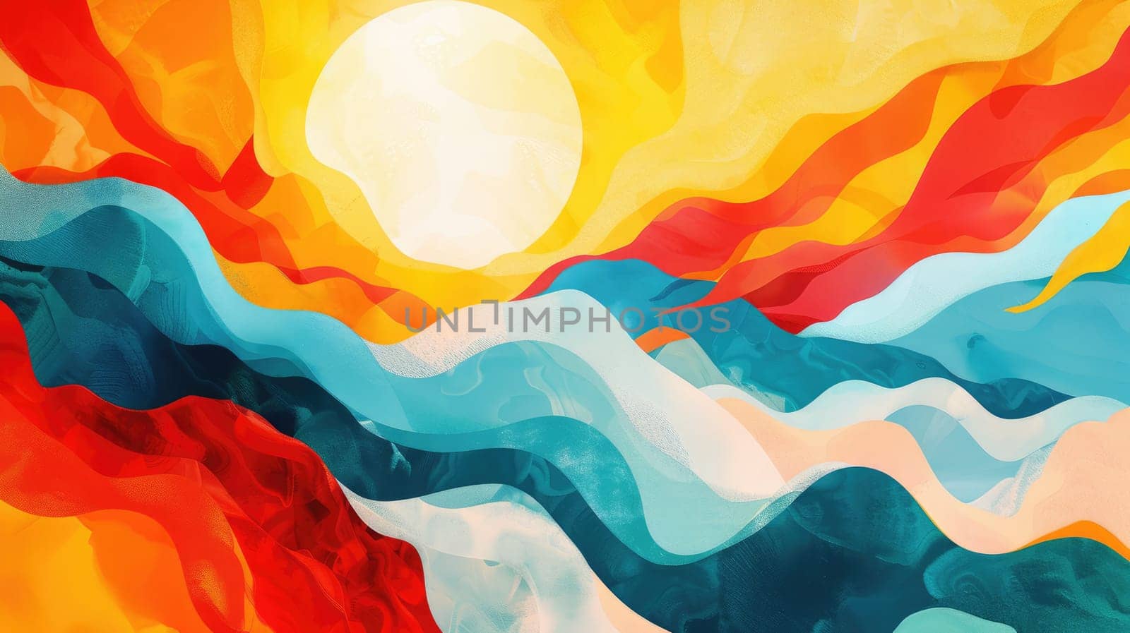A closeup of a vibrant abstract painting depicting a magenta wind wave pattern, resembling a liquid landscape. The colors blend like water in motion AIG50