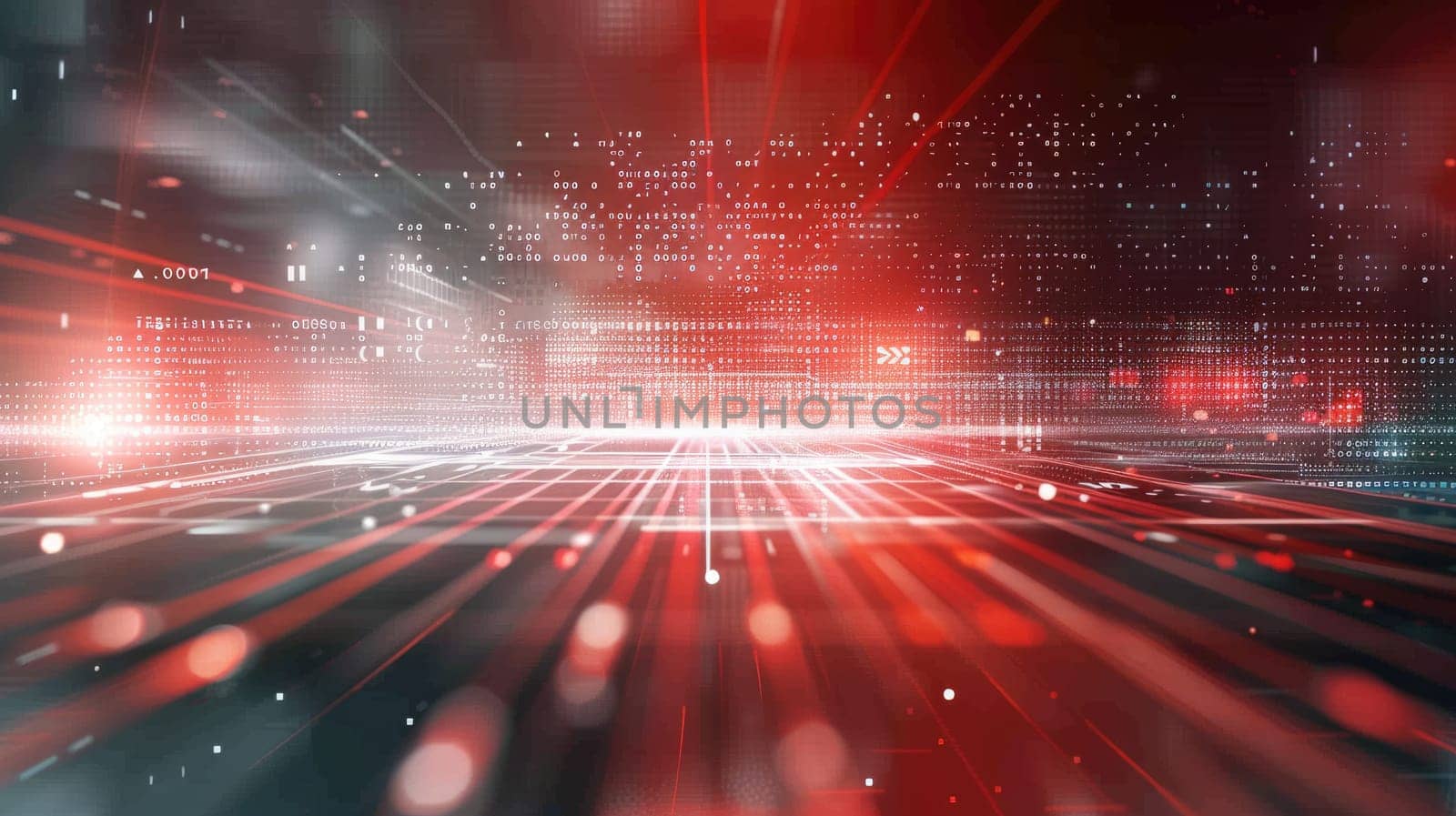 Binary code on a red background with a glowing red light in the center. AIG51A.