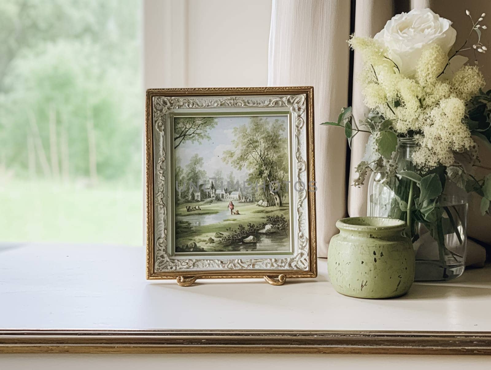 Charming vintage art frame in the elegant interior, wall and home decor
