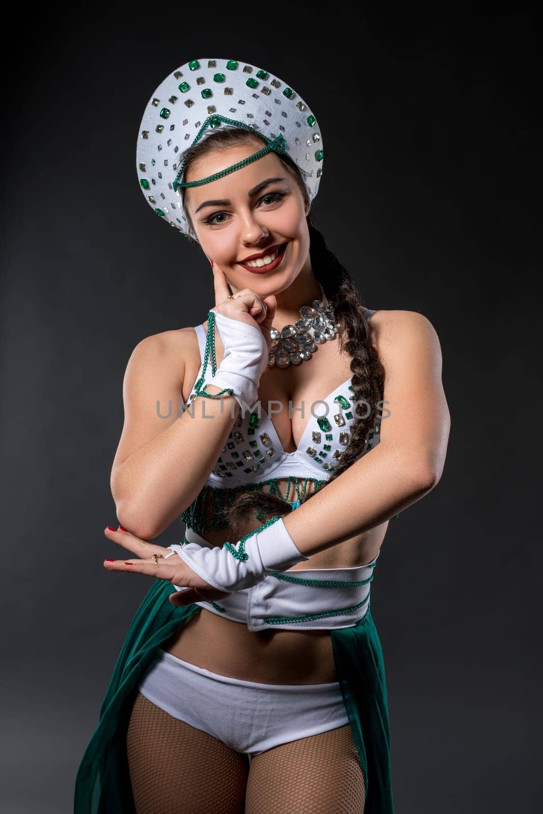 Portrait of beautiful go-go dancer smiling at camera