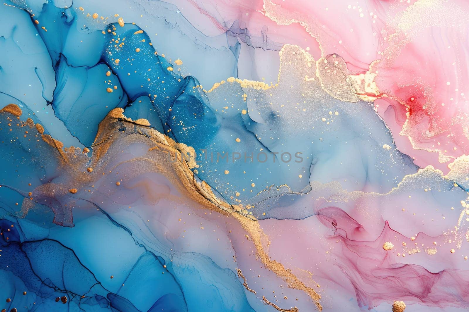 Colorful abstract painting with blue, pink and gold colors. AIG51A.