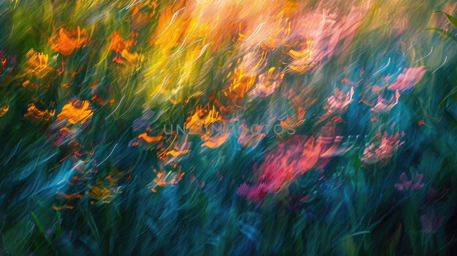 A vibrant painting showcasing a close up of a fireball against a backdrop of a colorful sky and water, capturing the intense heat and atmospheric phenomenon AIG50