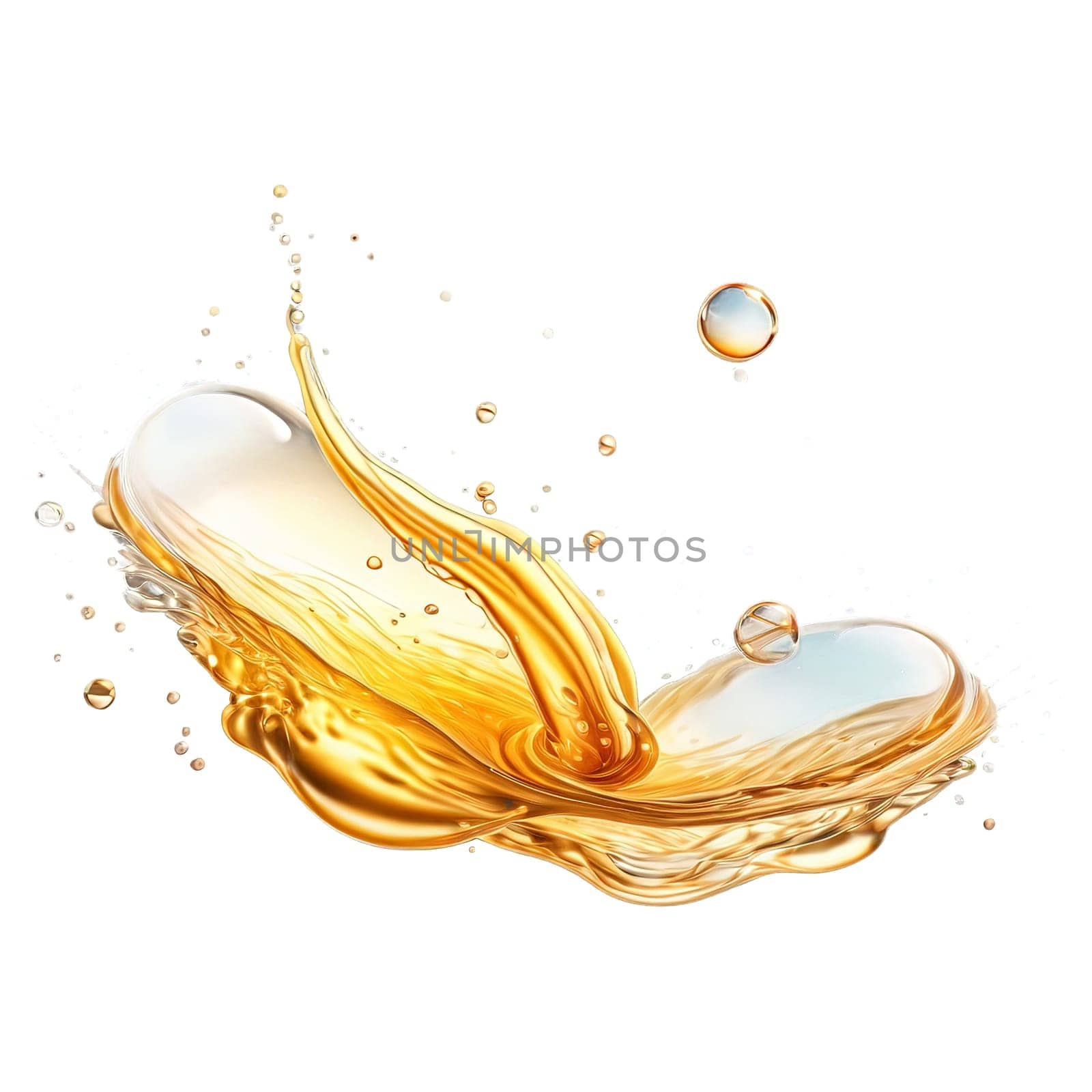 Abstract golden drop water paint strokes and ink drops in aqua watercolor on transparent background. by panophotograph