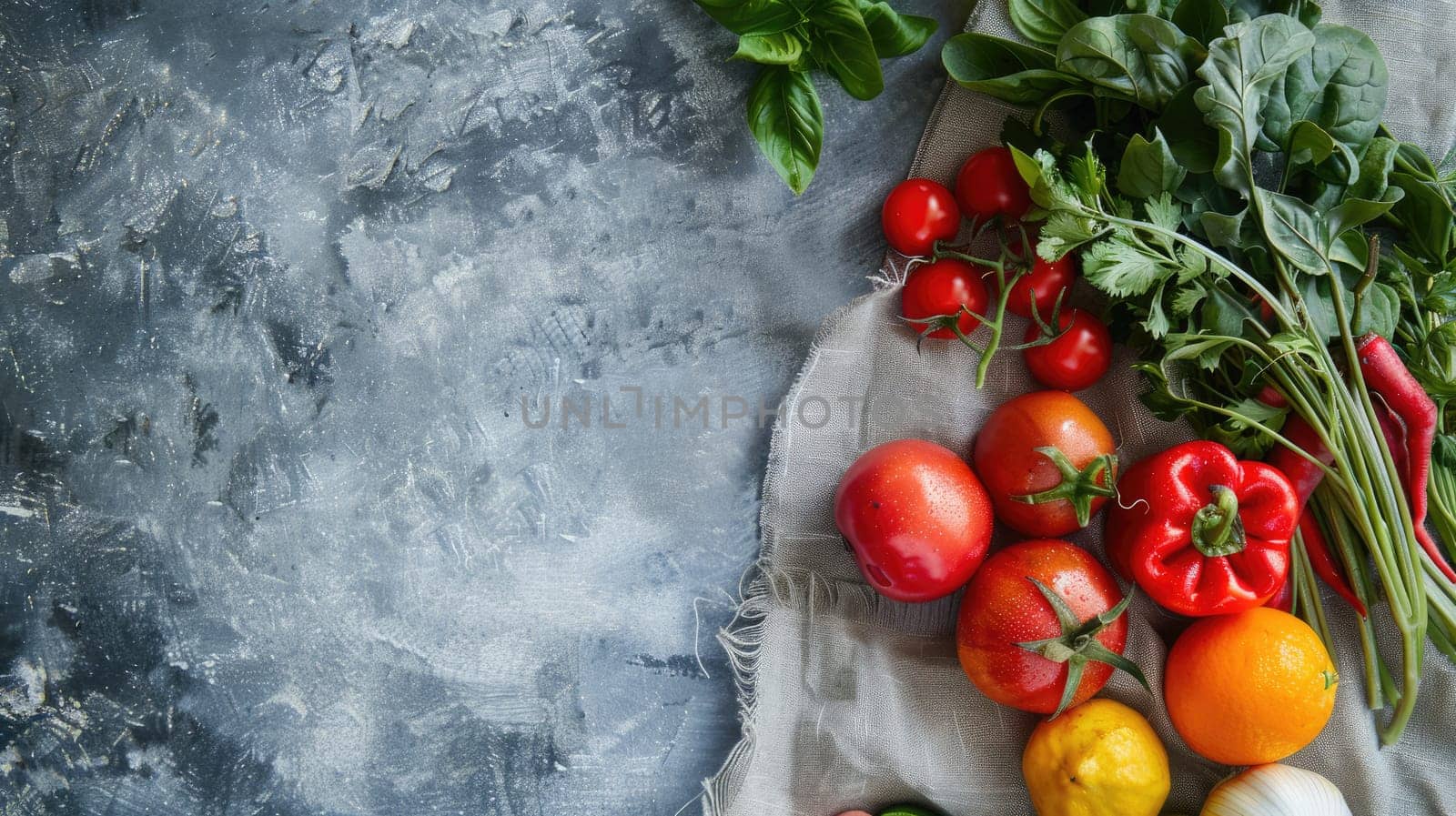 A variety of natural foods, including fruits and vegetables, are displayed on a table. These plantbased ingredients can be used in recipes to create delicious dishes AIG50