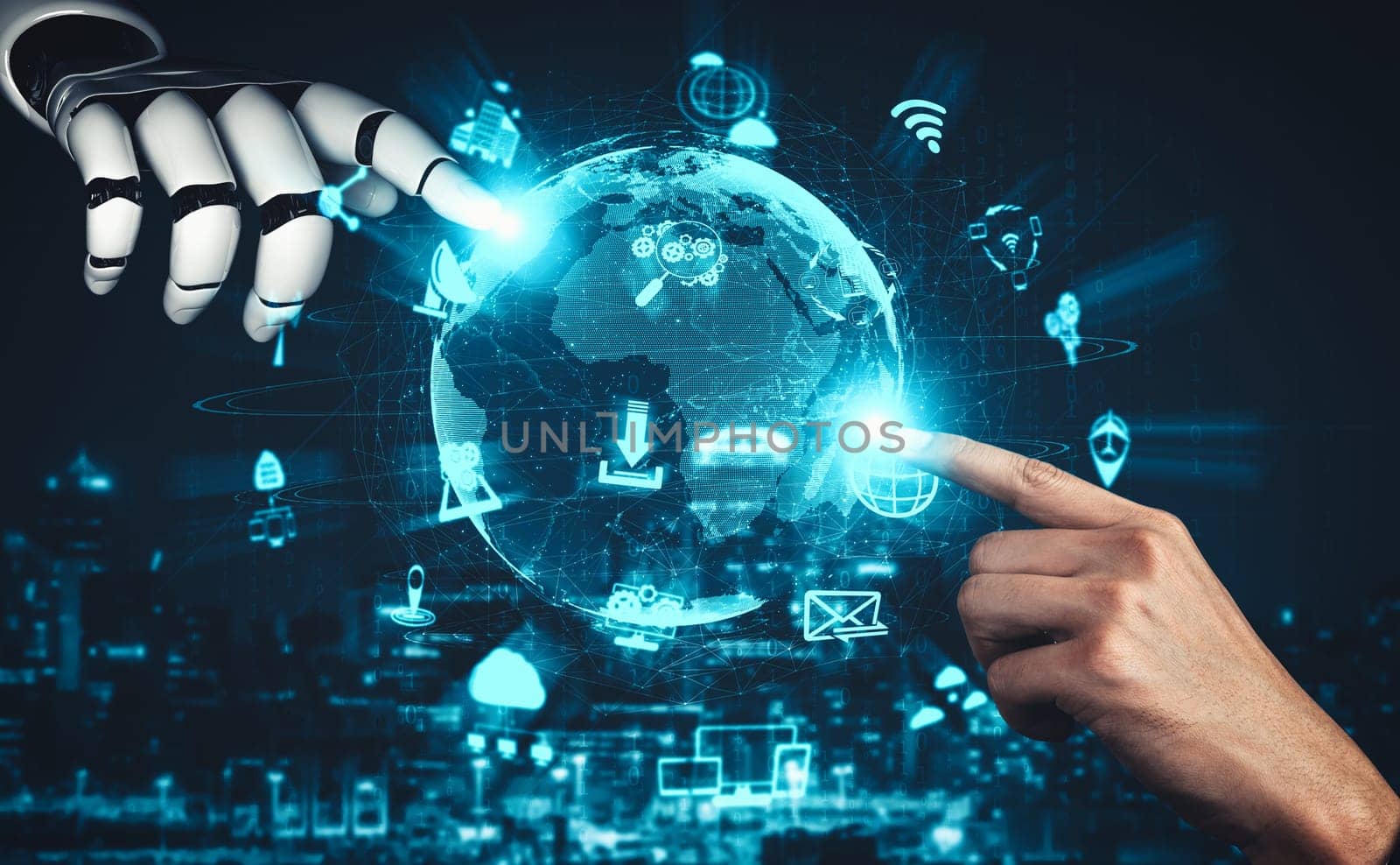 MLP 3D rendering artificial intelligence AI research of droid robot and cyborg development for future of people living. Digital data mining and machine learning technology design for computer brain.