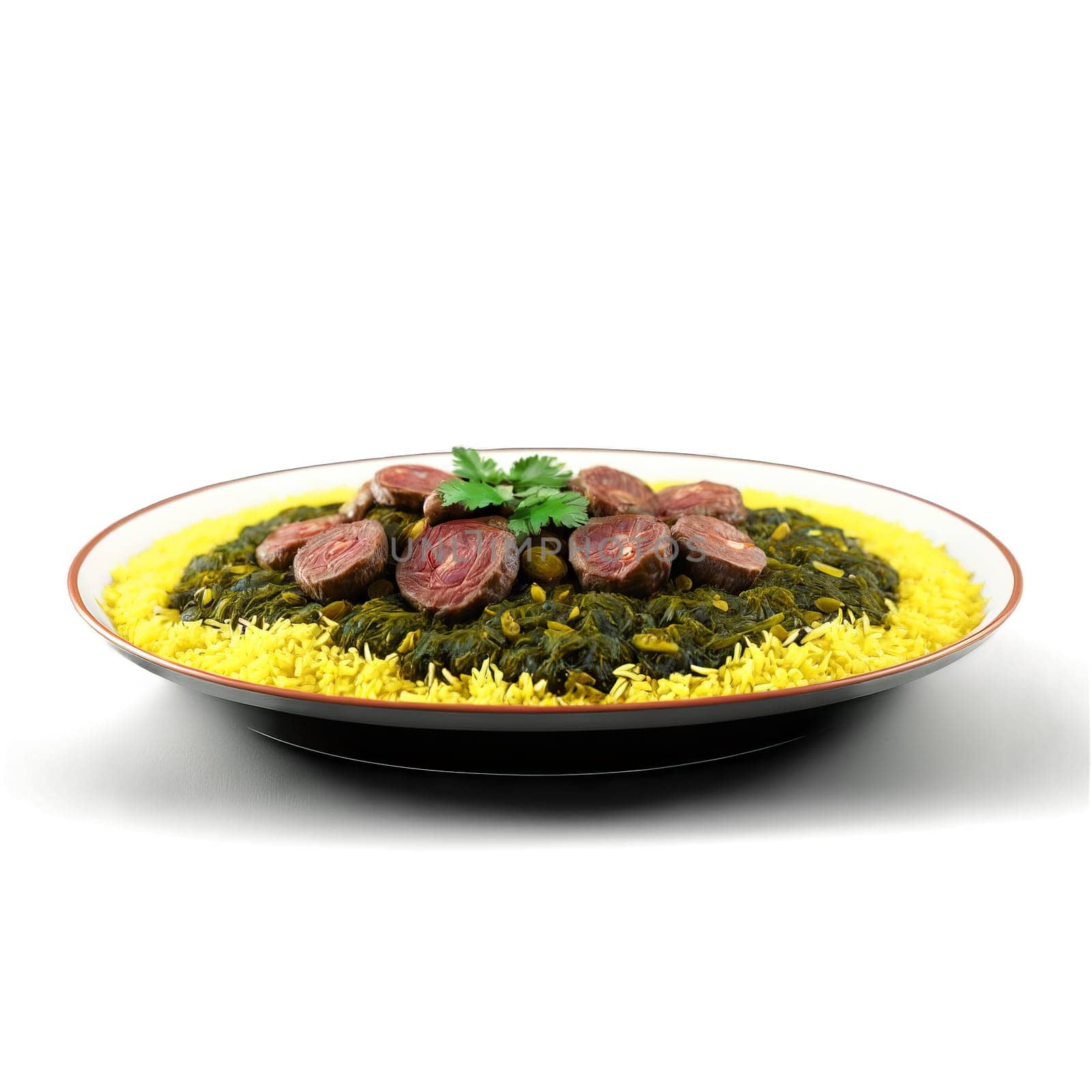 Iranian ghormeh sabzi herb stew lamb kidney beans dried limes served with saffron rice Culinary by panophotograph