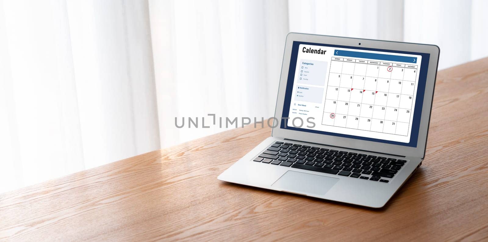 Calendar on computer software application for modish schedule planning for personal organizer and online business