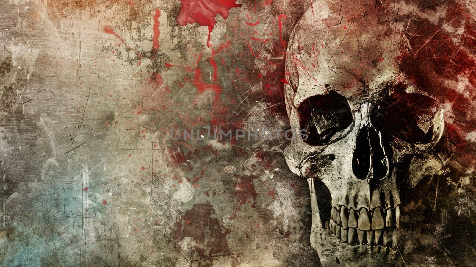 A skull on a grunge background with blood splatters. AIG51A.