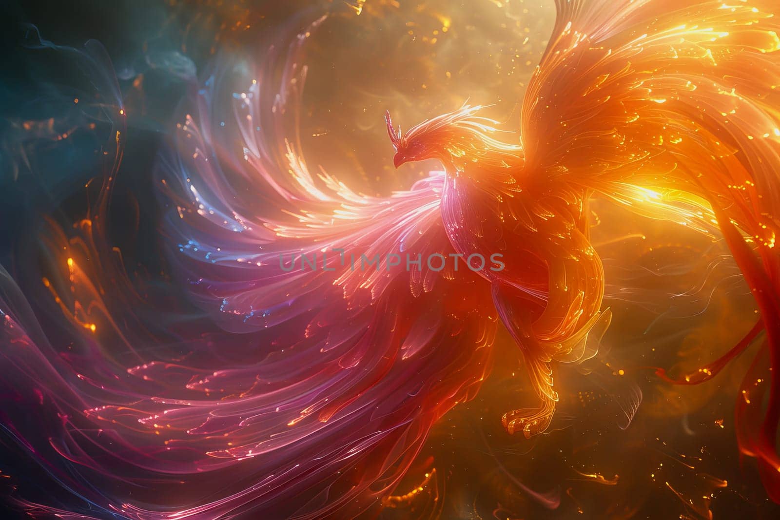 hologram of a transparent mythical phoenix glowing with ethereal radiance. by Manastrong