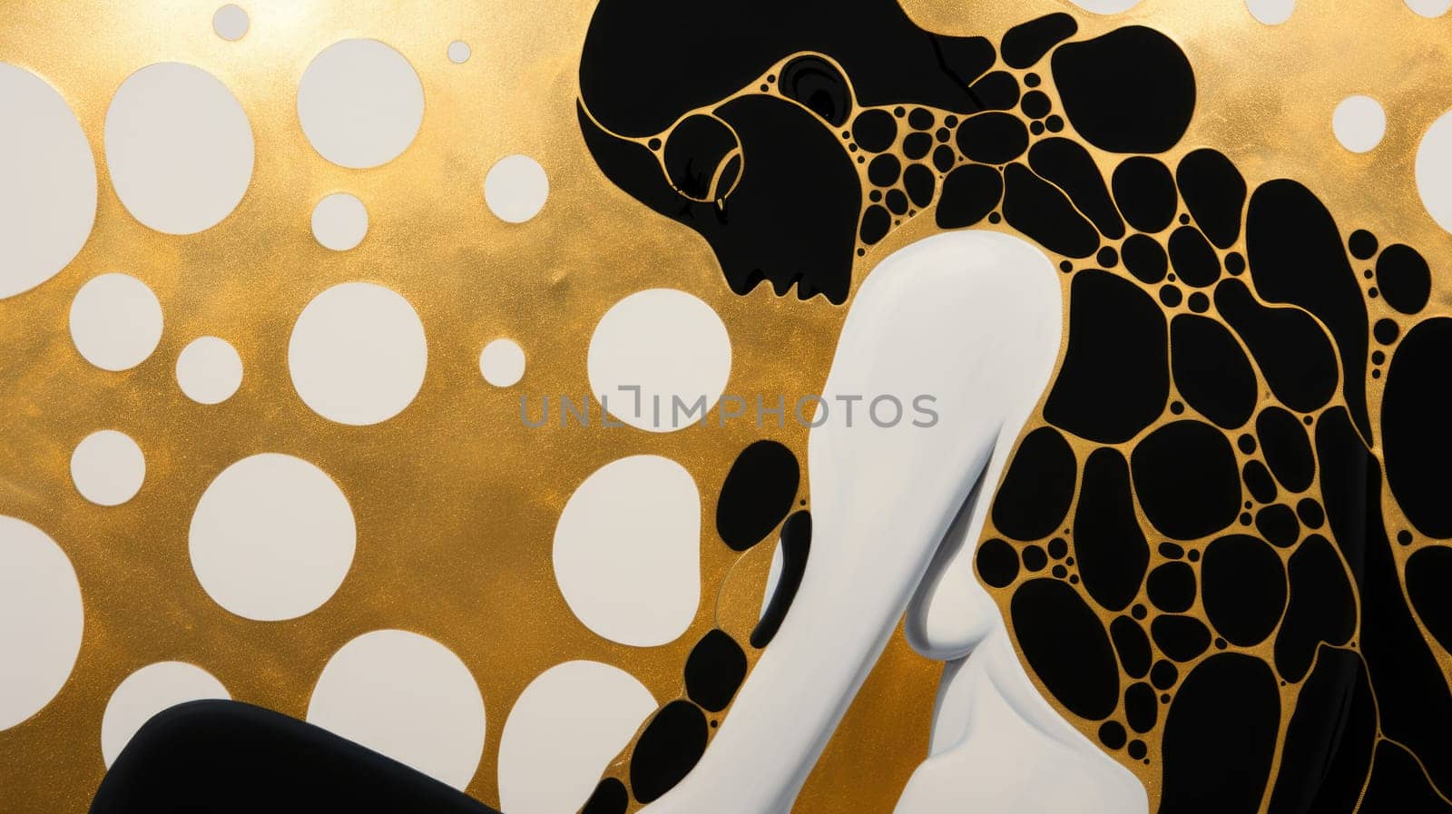 The picture of human head that does not look directly at the camera and painted with gold, black and white colour theme that has been used to express feeling of beautiful, premium and elegant. AIGX01.