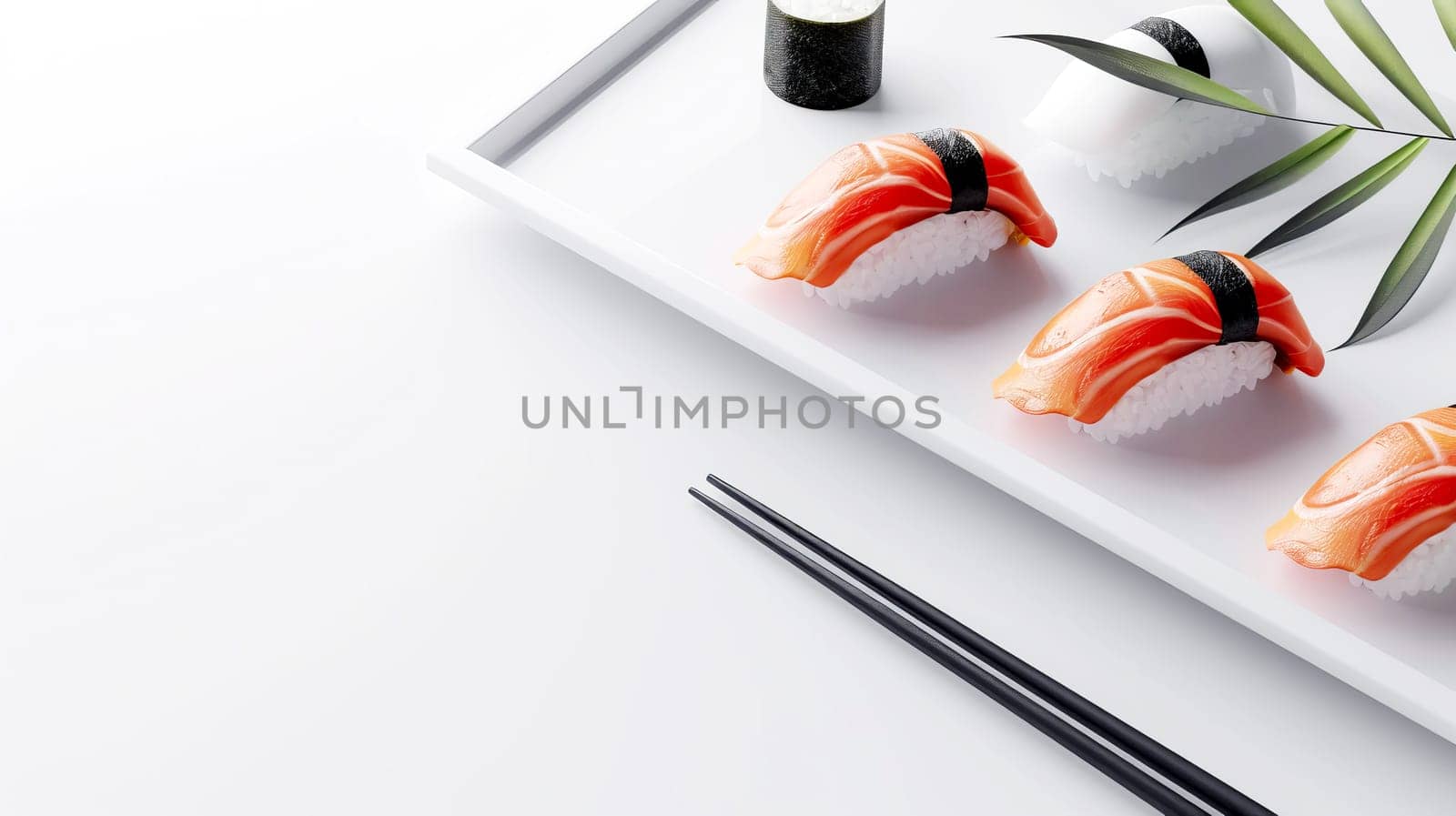 Sushi, Japanese food on a white Japanese plate on a white background. by OlgaGubskaya