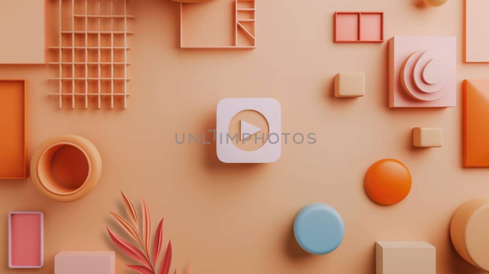 3d render of a peach abstract geometric still life AIG51A.