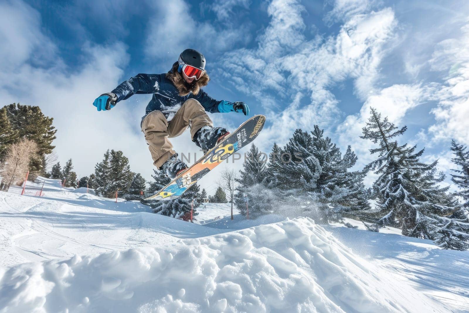 Snowboarding with a stock photo of a snowboarder executing a jump in a terrain park. by Chawagen