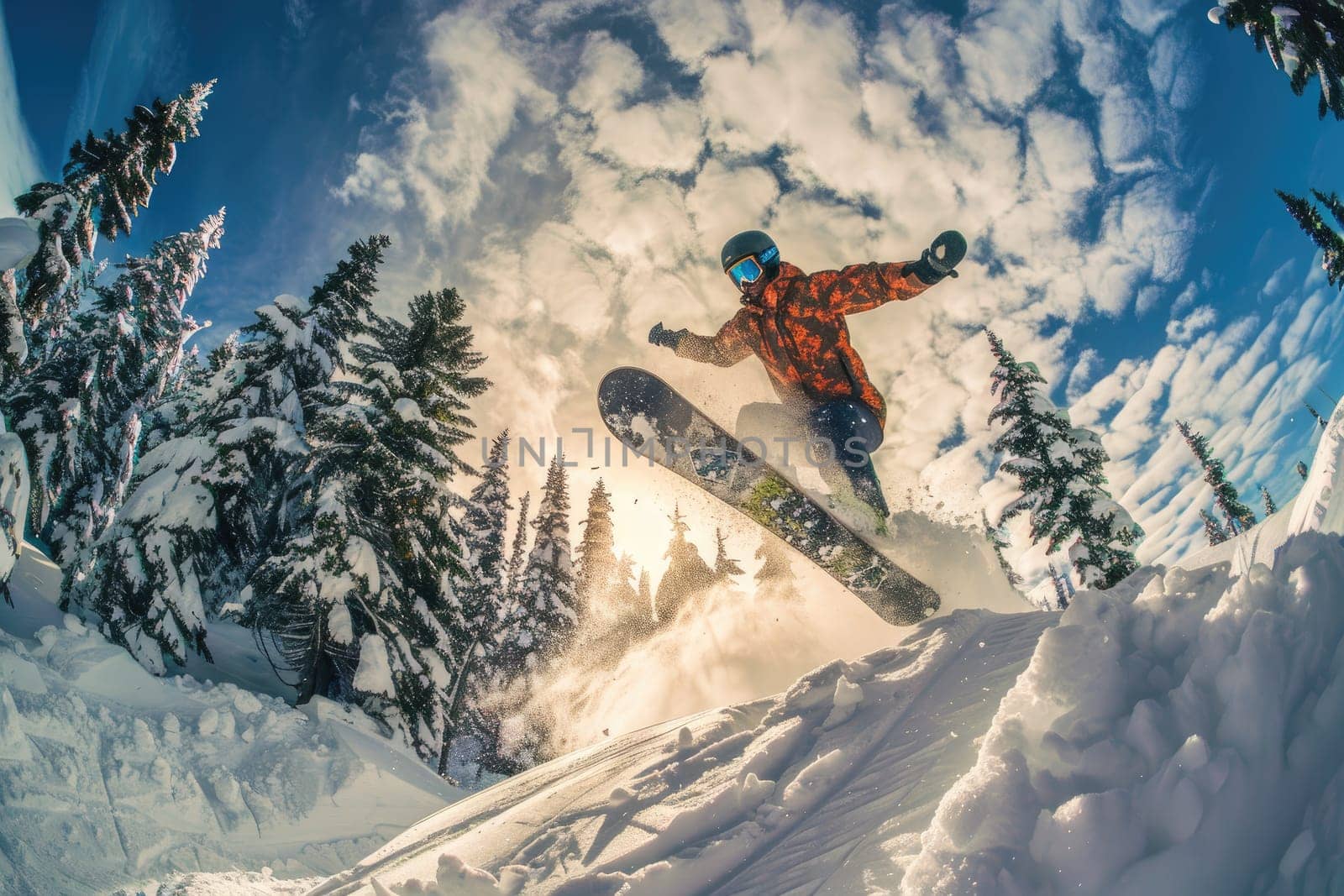 Snowboarding with a stock photo of a snowboarder executing a jump in a terrain park