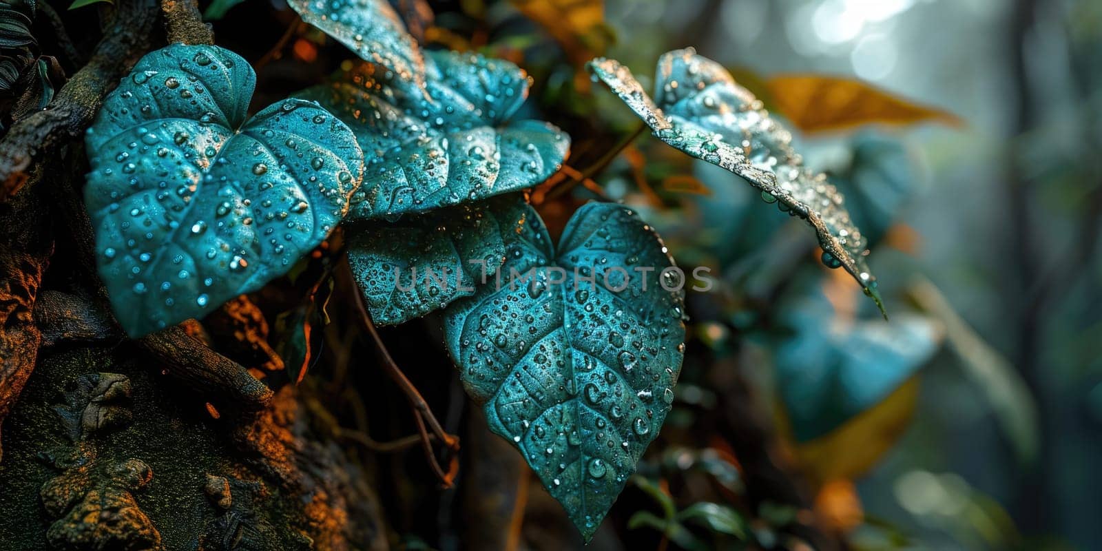 The picture of nature that focused to the green leaf from tree in the forrest that stay on ground and got illuminated with bright light of a sunlight in the summer or spring time of the year. AIGX03.