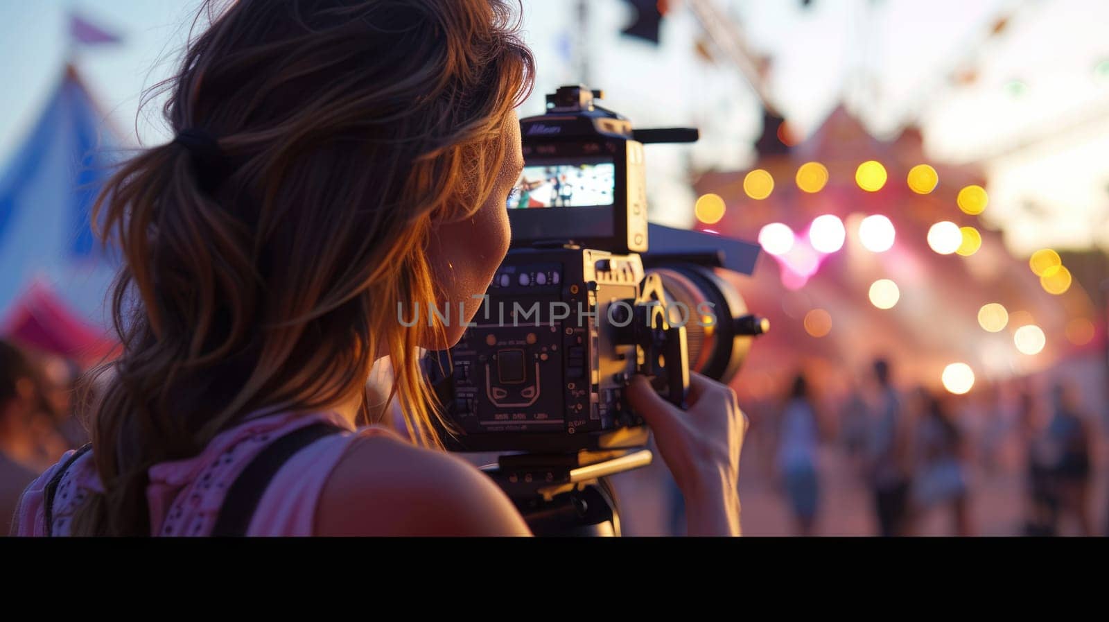 A woman is capturing the moment with her camera at a lively event, sharing the joy of leisure and recreation with a crowd of people AIG50