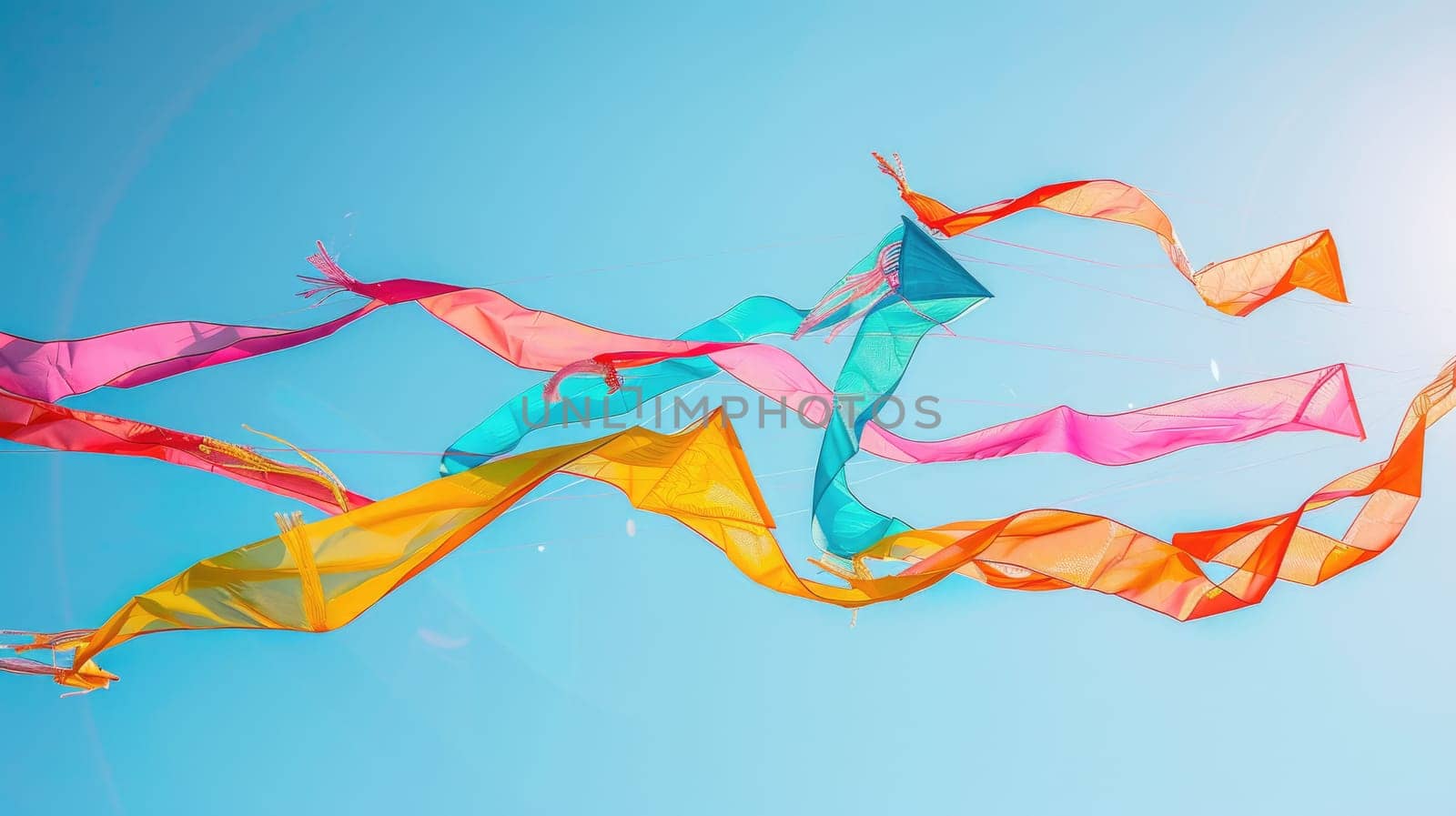 Fluid electric blue ribbons dance in the wind against a peachcolored sky, a masterpiece of nature resembling a painting inspired by marine biology AIG50
