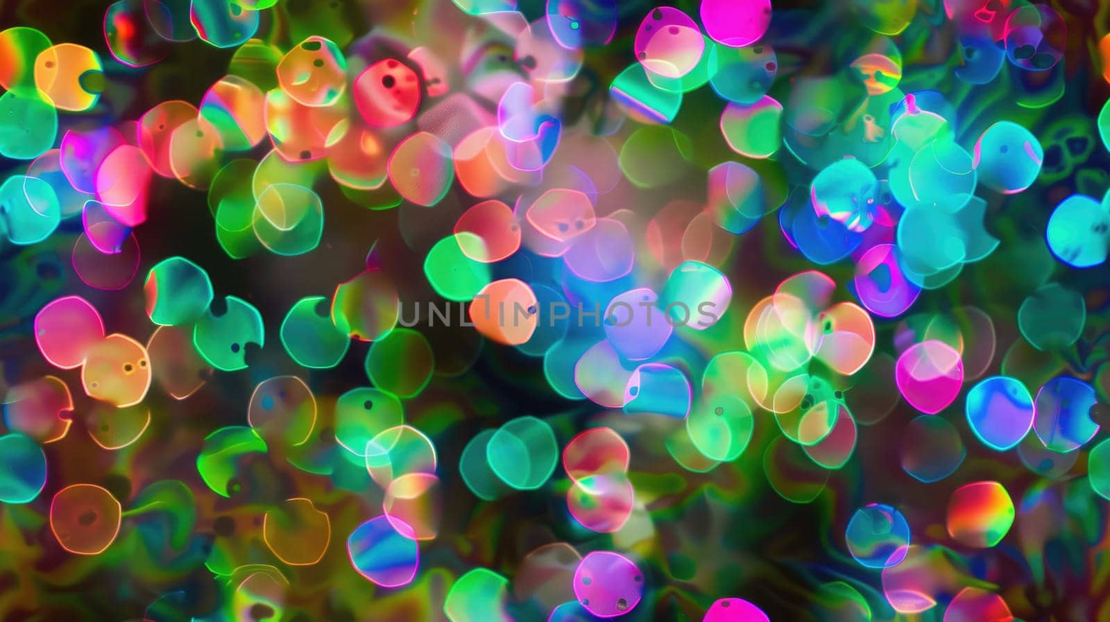 A lot of multicolored circles of different sizes on a dark background. AIG51A.