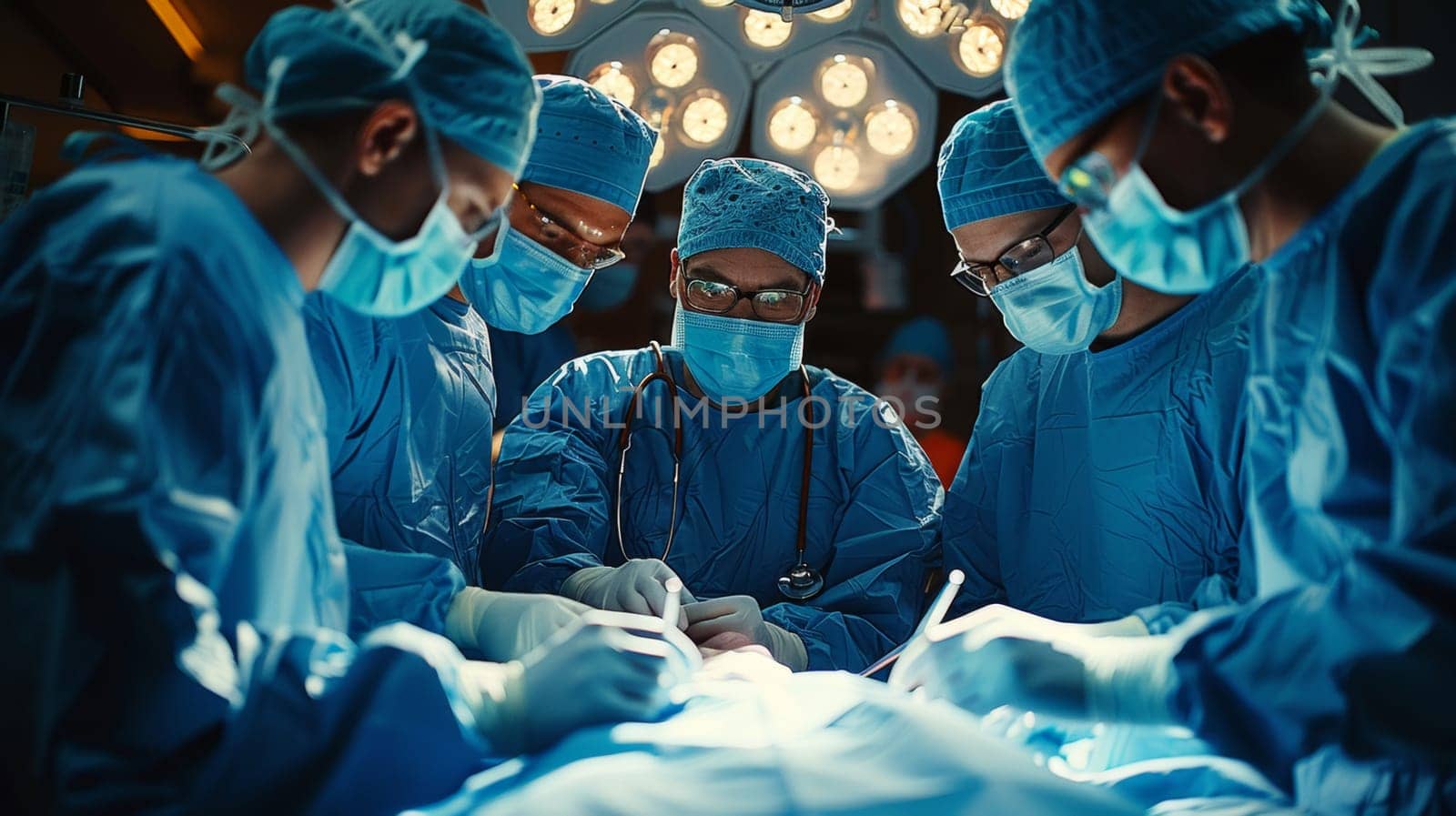 A group of surgeons are performing a surgery.