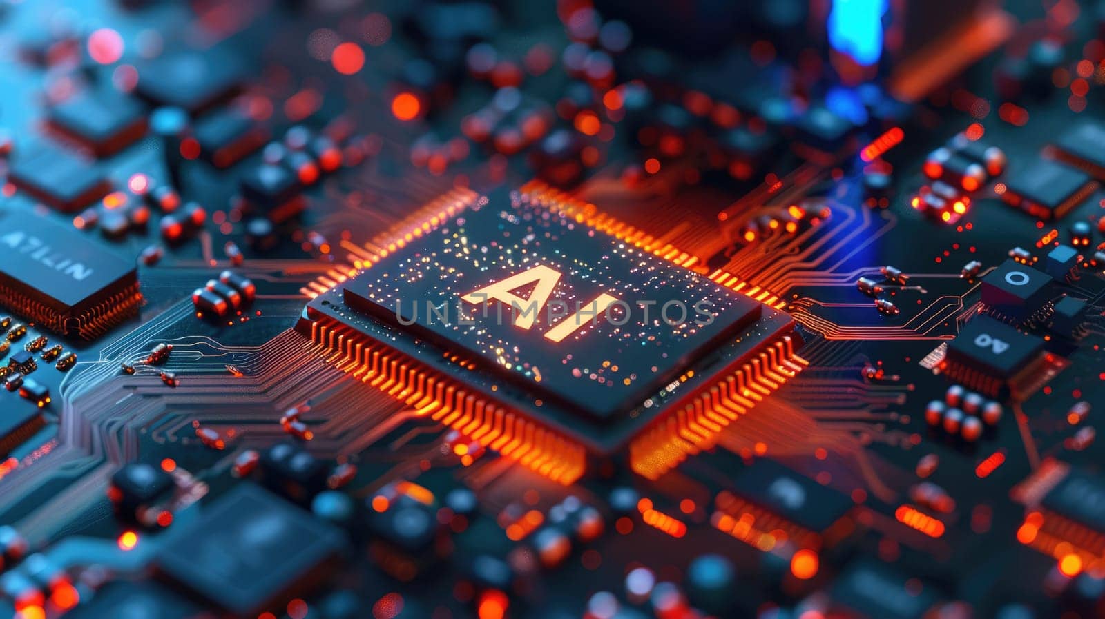 Artificial Intelligence and AI technology concept processor chip or mother board background LLMs